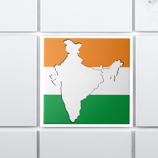 Indian Tricolour Flag "Tiranga" On India Map Ceramic Tile (Creator Uploaded)
