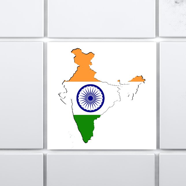 Indian Tricolour Flag "Tiranga" On India Map Ceramic Tile (Creator Uploaded)