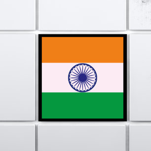 Indian Tricolour Flag "Tiranga" with Border Ceramic Tile