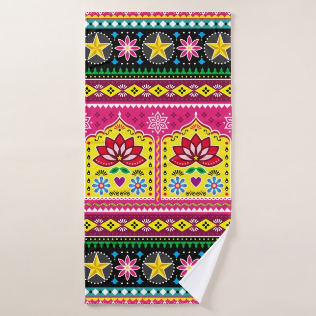 Indian truck art floral seamless folk art pattern, bath towel (Bath Towel)