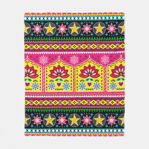 Indian truck art floral seamless folk art pattern, fleece blanket