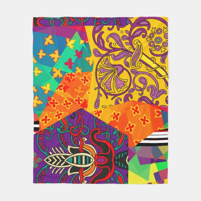 Indian Turkish Festive Patchwork Mandala Fleece Blanket (Front)