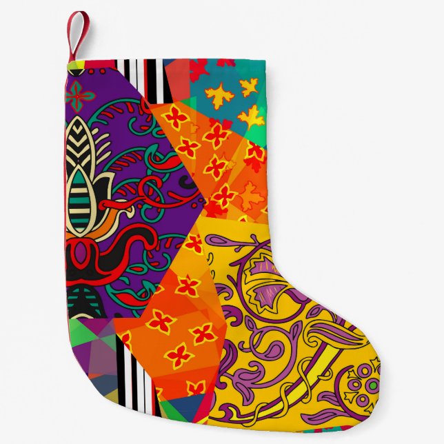 Indian Turkish Festive Patchwork Mandala Small Christmas Stocking (Front)