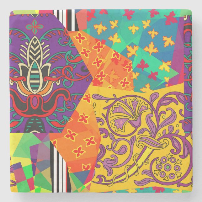 Indian Turkish Festive Patchwork Mandala Stone Coaster (Front)