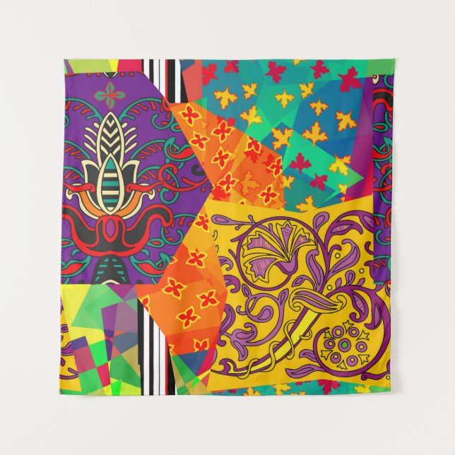 Indian Turkish Festive Patchwork Mandala Tapestry (Front)