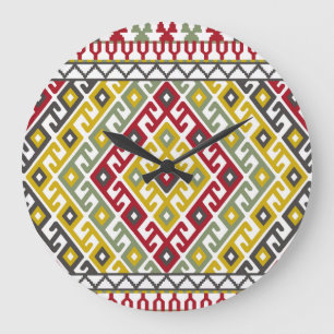 Indian Turkish Geometric: Vintage Background Tile Large Clock