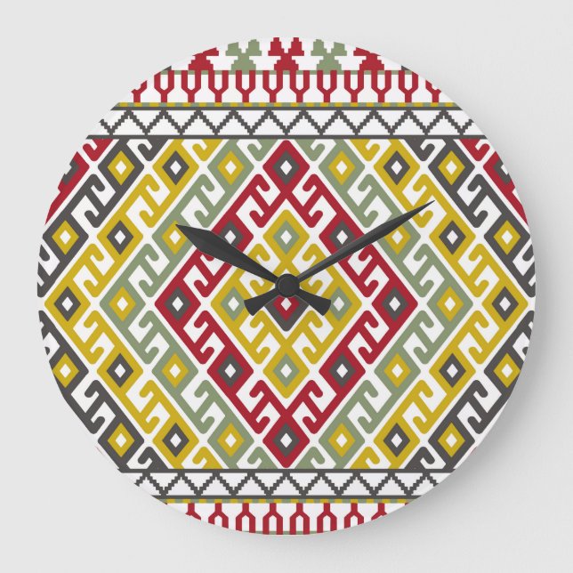 Indian Turkish Geometric: Vintage Background Tile Large Clock (Front)