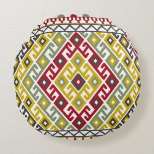 Indian Turkish Geometric: Vintage Background Tile Round Cushion