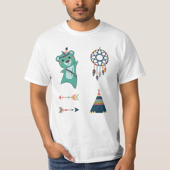 Indian Turquoise Bear Stickers Tipi T-Shirt (Front)