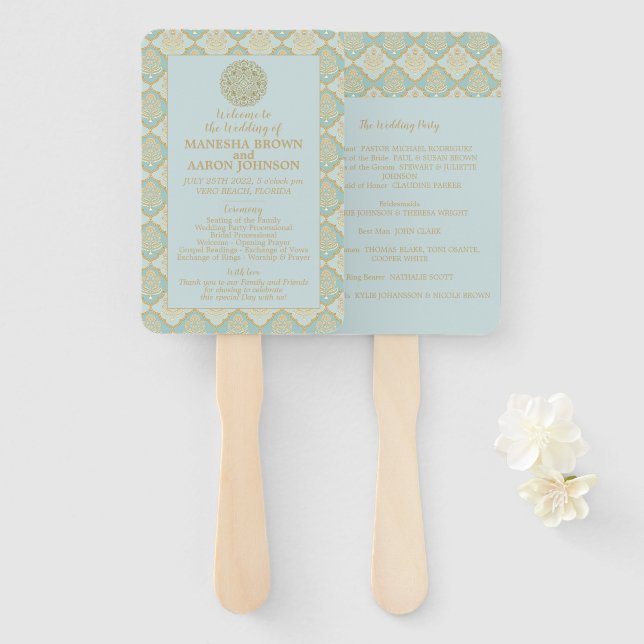 Indian Turquoise - Wedding Program Fan (Front and Back)