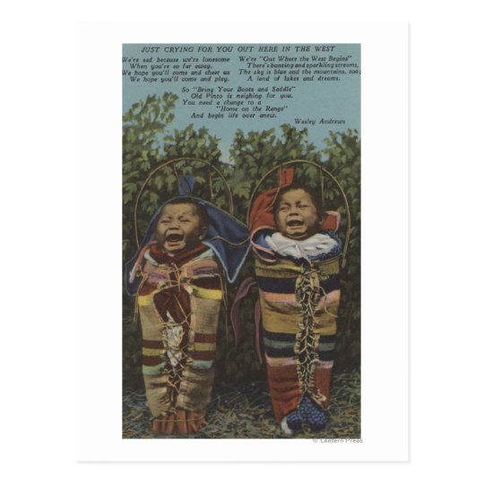 Indian Twins in Papooses & "Just Crying�" Postcard