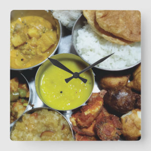 Indian Vegetarian Food Square Wall Clock