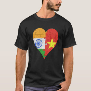 Indian Vietnamese Flag Heart T-Shirt