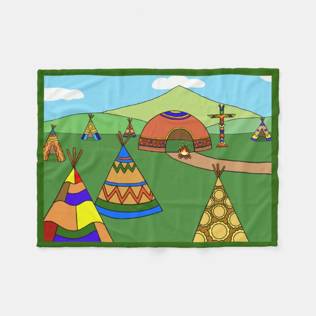 Indian Village Fleece Blanket (Front (Horizontal))