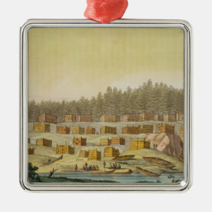 Indian Village, New Georgia, Alaska (colour engrav Metal Tree Decoration