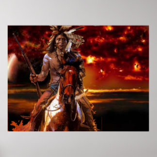 Indian Warrior Riding through the fire Poster
