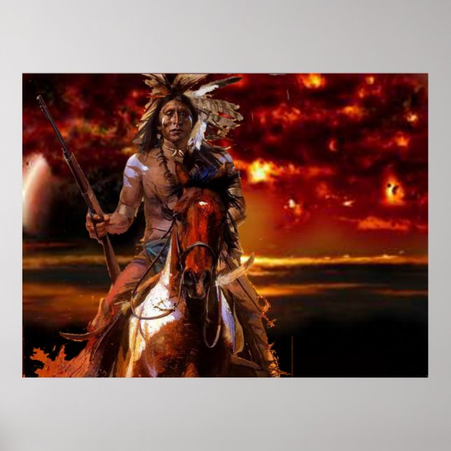 Indian Warrior Riding through the fire Poster (Front)