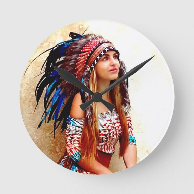 Indian warrior round clock (Front)