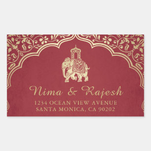Indian Wedding Address Labels, Blue and Gold Rectangular Sticker