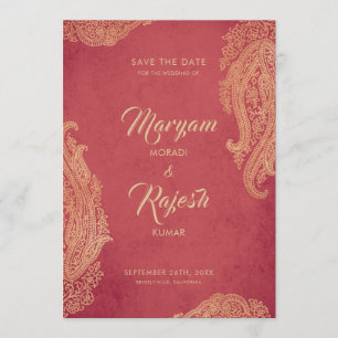 Indian Wedding Card with Photo, Red, Gold, Mehndi