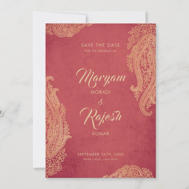 Indian Wedding Card with Photo, Red, Gold, Mehndi (Front)