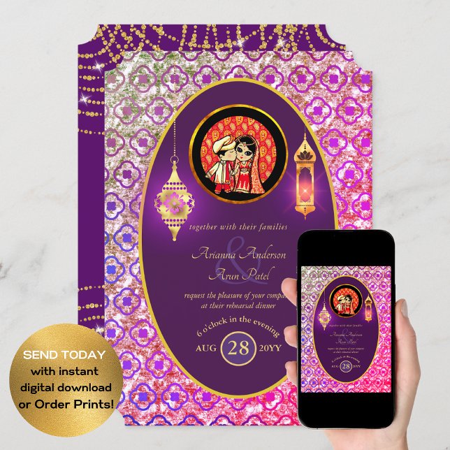 Indian Wedding Couple Engagement Rehearsal Dinner Invitation (Creator Uploaded)