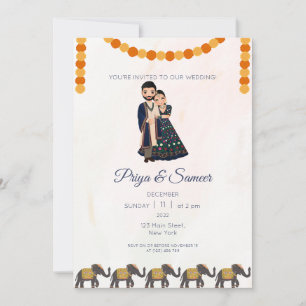 Indian Wedding Couple Invitation Elephant
