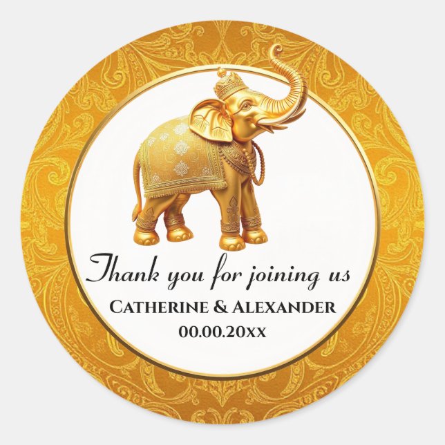 Indian wedding elephant brocade pattern luxurious classic round sticker (Front)