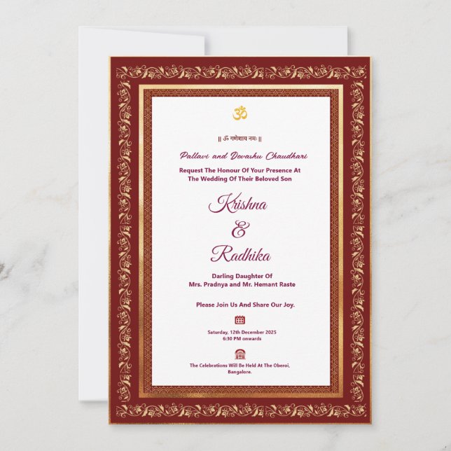 Indian wedding ethnic luxury Hindu invitation (Front)