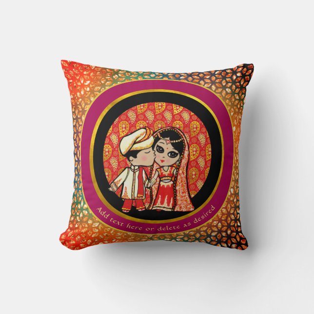 Indian Wedding Gift For Couples Cute Bride Groom Cushion (Front)