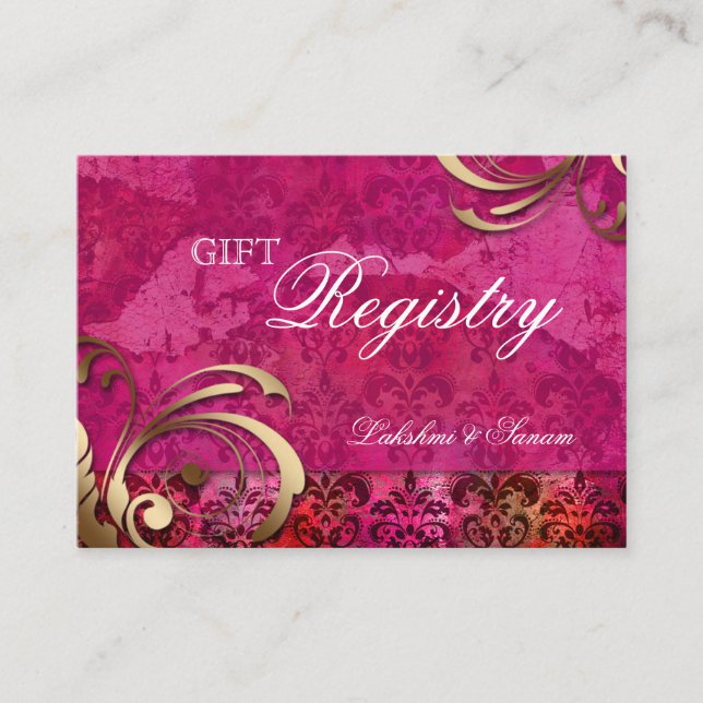 Indian Wedding Gift Registration Card Pink Gold (Front)