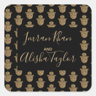 Indian Wedding Gold hamsa Henna Announcement Square Sticker