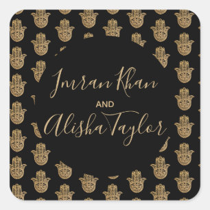 Indian Wedding Gold hamsa Henna Announcement Square Sticker