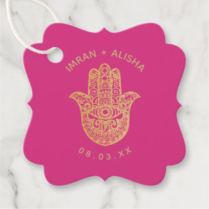 Indian Wedding Gold Pink hamsa Henna Favour Tags