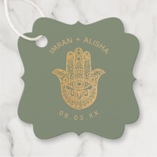 Indian Wedding Gold Sage Green hamsa Henna Favour Tags