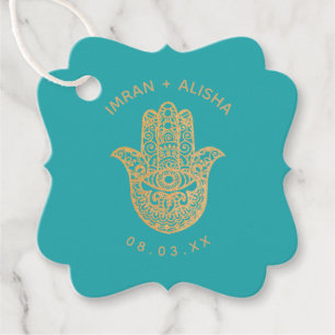 Indian Wedding Gold Turquoise hamsa Henna Favour Tags