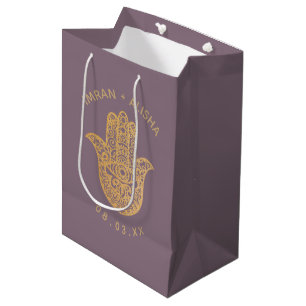 Indian Wedding Gold Violet hamsa Henna Medium Gift Bag