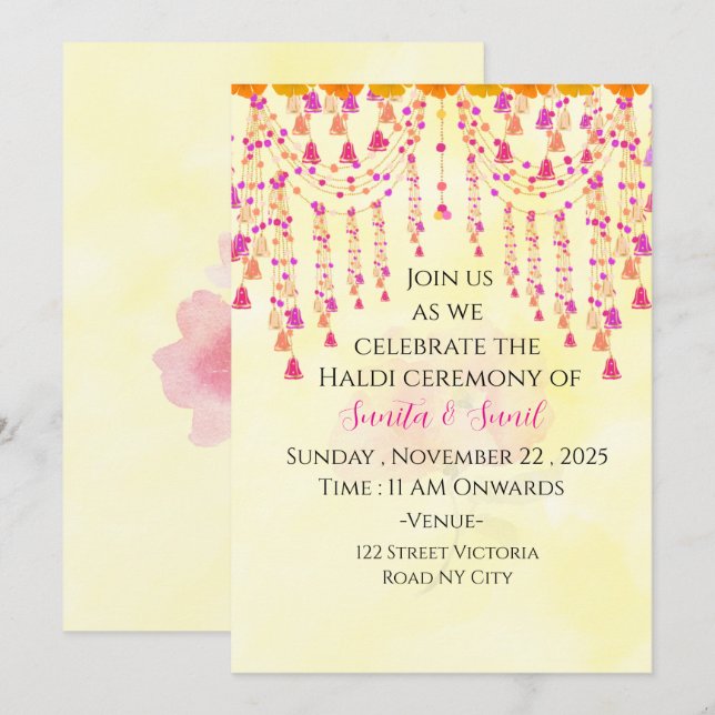 Indian Wedding Haldi Ceremony Invitation (Front/Back)