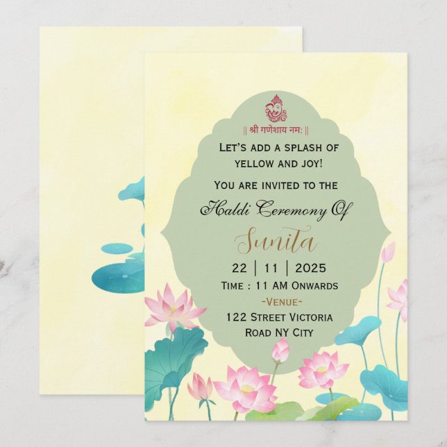 Indian Wedding Haldi Ceremony Invitation Card (Front/Back)