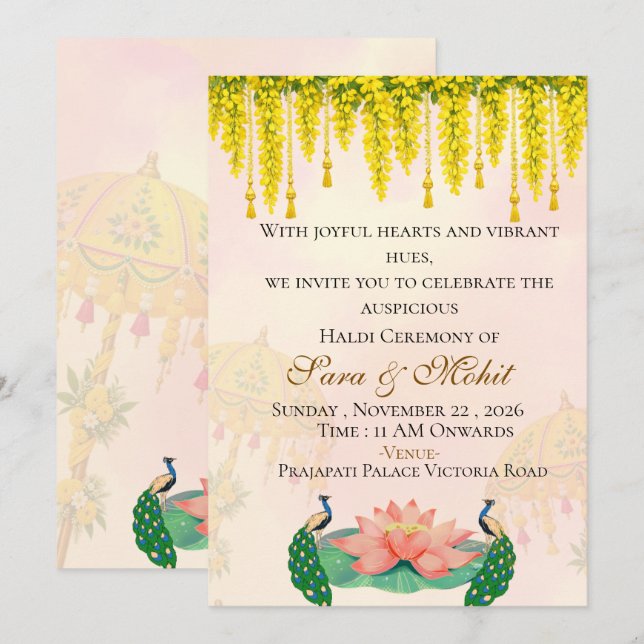 Indian Wedding Haldi Ceremony Invitation Editable  (Front/Back)