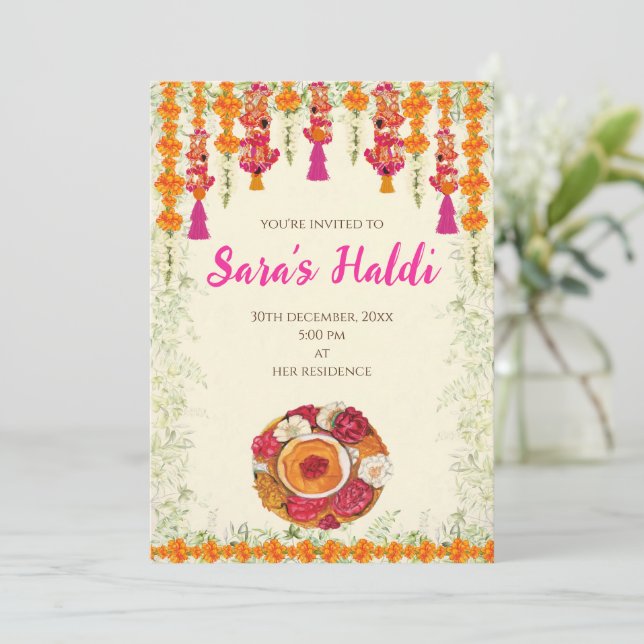 Indian wedding Haldi ceremony invitations (Standing Front)