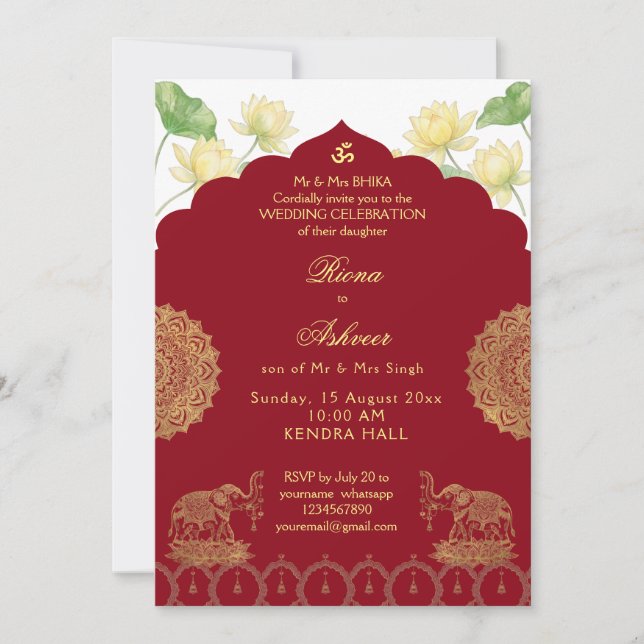 Indian Wedding Invitation Elephant Mandala (Front)
