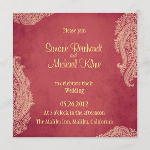 Indian Wedding Invitation, Hindu, Mehndi red, gold Invitation