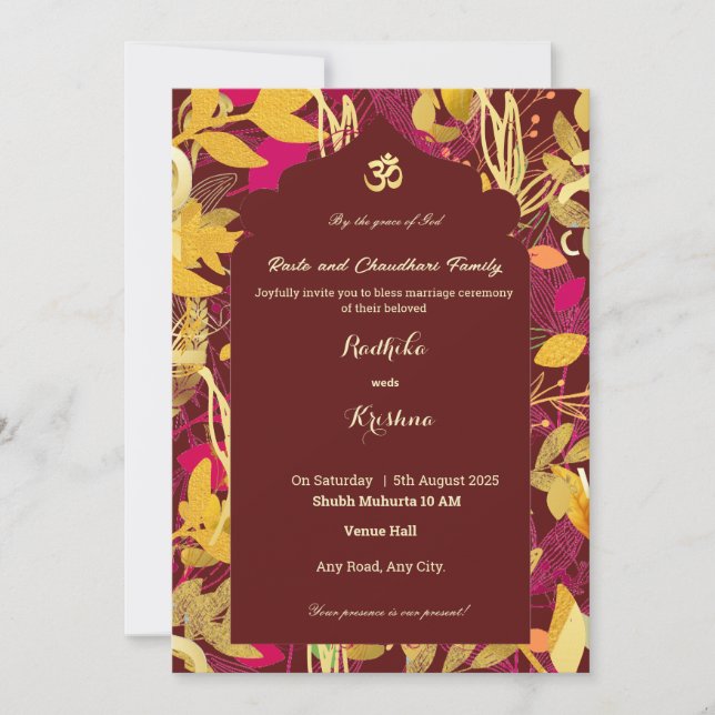 Indian Wedding Invitation Modern Vibrant  (Front)