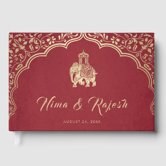 Indian Wedding Invitation, Red, Gold, Ganesha Guest Book