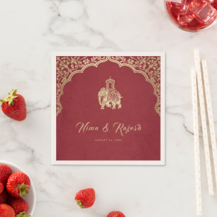 Indian Wedding Invitation, Red, Gold, Ganesha Napkin