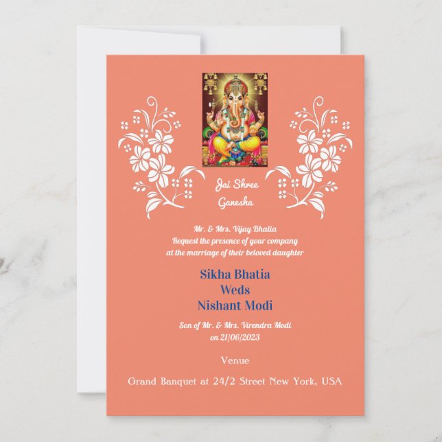 Indian Wedding Invitation with auspicious Ganesha (Front)