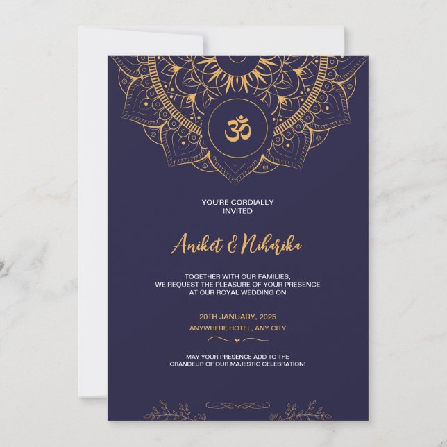 Indian Wedding Invitation with Elegant Blue & Gold (Front)