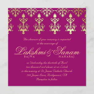 Indian Wedding Invite Damask Gold Autumn Wine 2