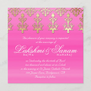 Indian Wedding Invite Damask Gold Pink White